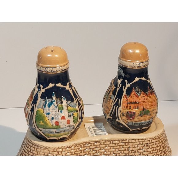 Deutschland Salt Pepper cruet set Shakers with tray Porcelain Germany Castles - Picture 4 of 10